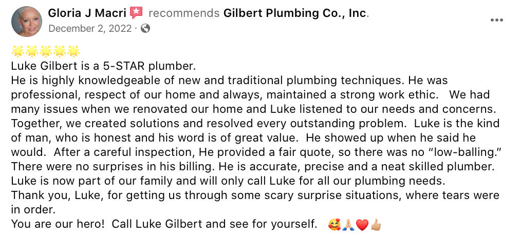 5 Start Reviews for Gilbert Plumbing Co