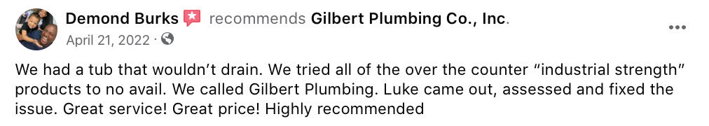 5 Start Reviews for Gilbert Plumbing Co