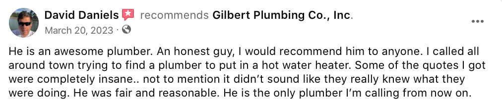 5 Start Reviews for Gilbert Plumbing Co